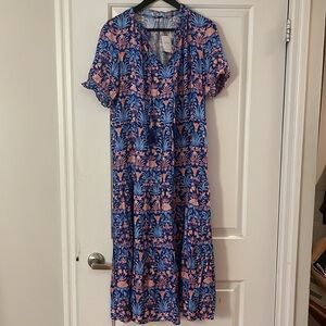 Brand new J.Mclaughlin Chessie Silk-Blend A-Line Dress. Medium. Blue and pink.